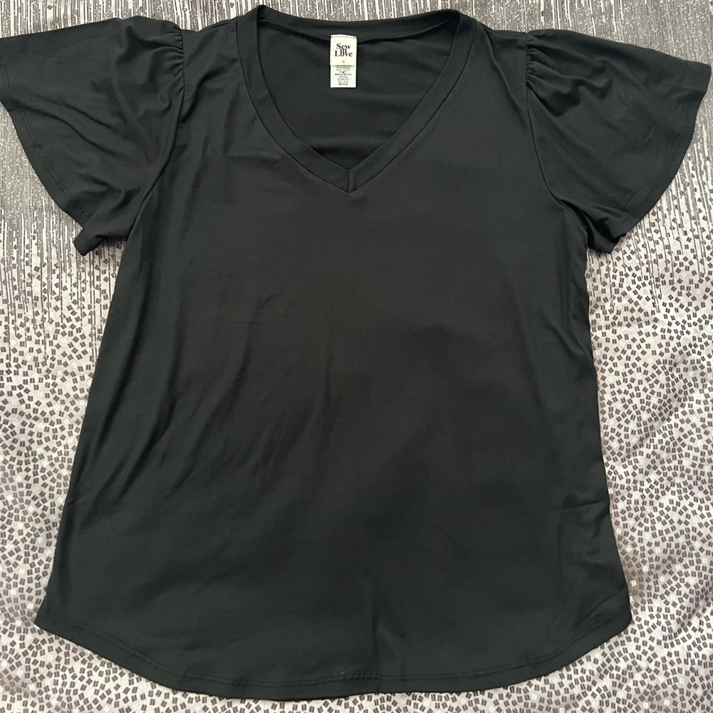 Sew in Love. V neck. Medium black. Short sleeve. NWOT